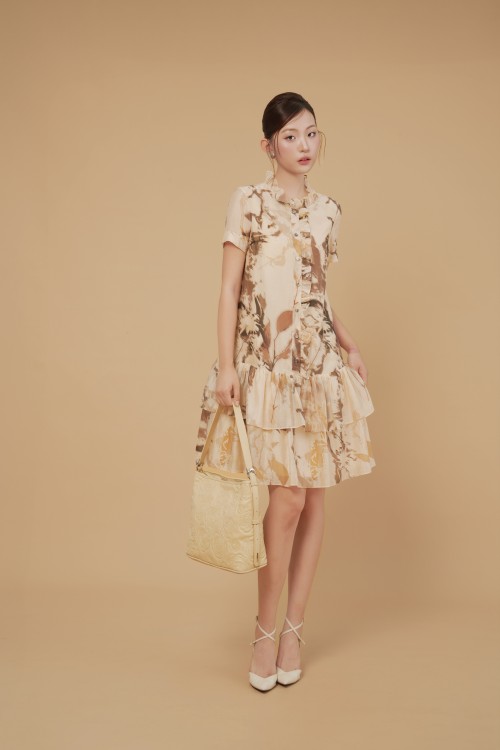 Sixdo Brownish-Beige Organza Loose Dress